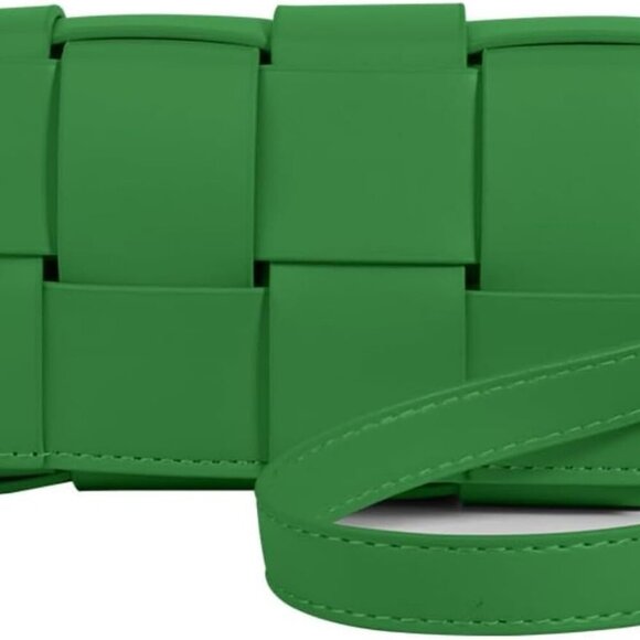 Mini Woven Crossbody Bag for Women, Square Shoulder Handbag Leather Clutch Purse - Picture 1 of 8